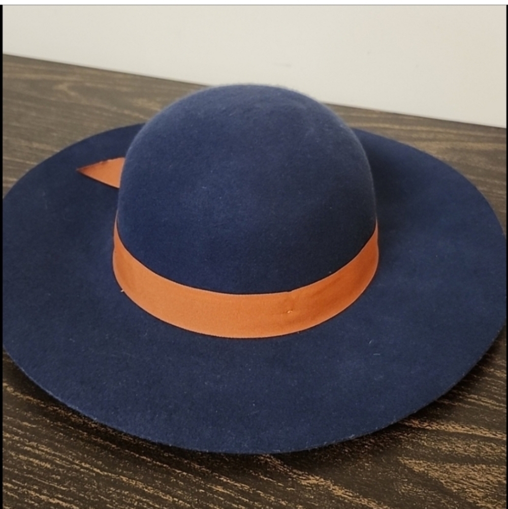 Genie By Eugenia Kim wool hat Bohemian Wide brim Boho Blue Wool Floppy